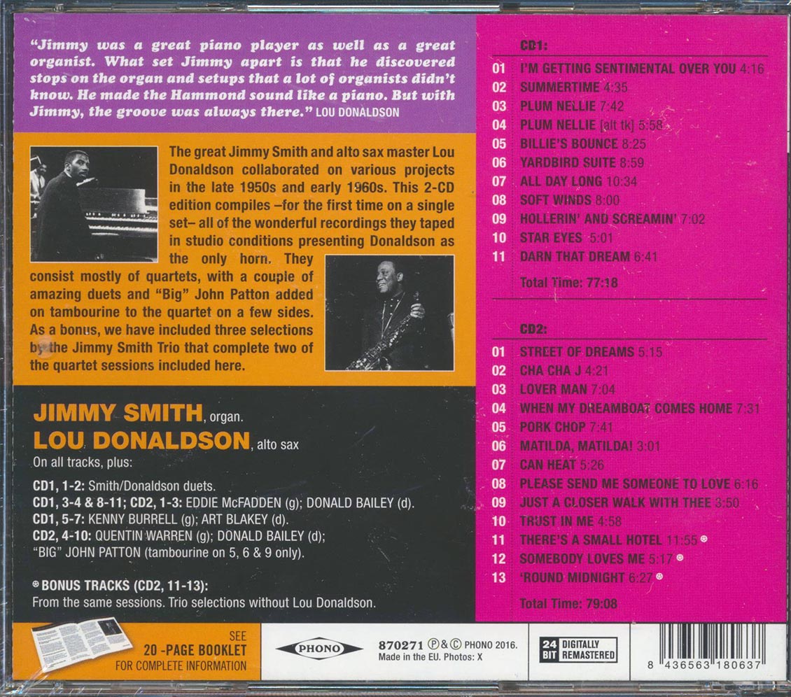 Jimmy Smith & Lou Donaldson Quartet - Complete Studio Recordings (24 tracks) (2xCD) (incl. large booklet) (24-bit mastering) (remastered)