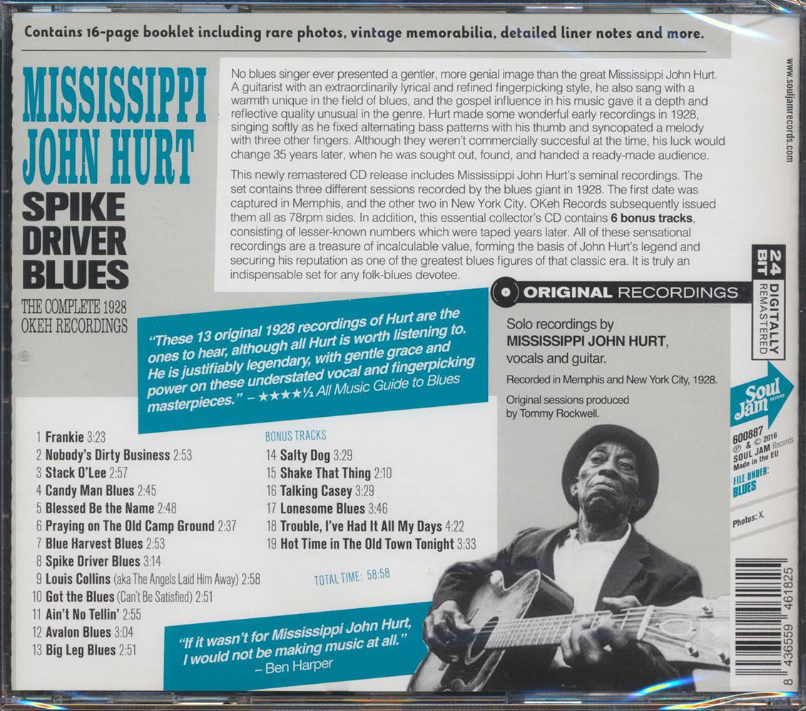 Mississippi John Hurt - Spike River Blues: The Complete 1928 Okeh Recordings (+ 7 bonus tracks) (incl. 16-page booklet) (remastered) (24-bit mastering)