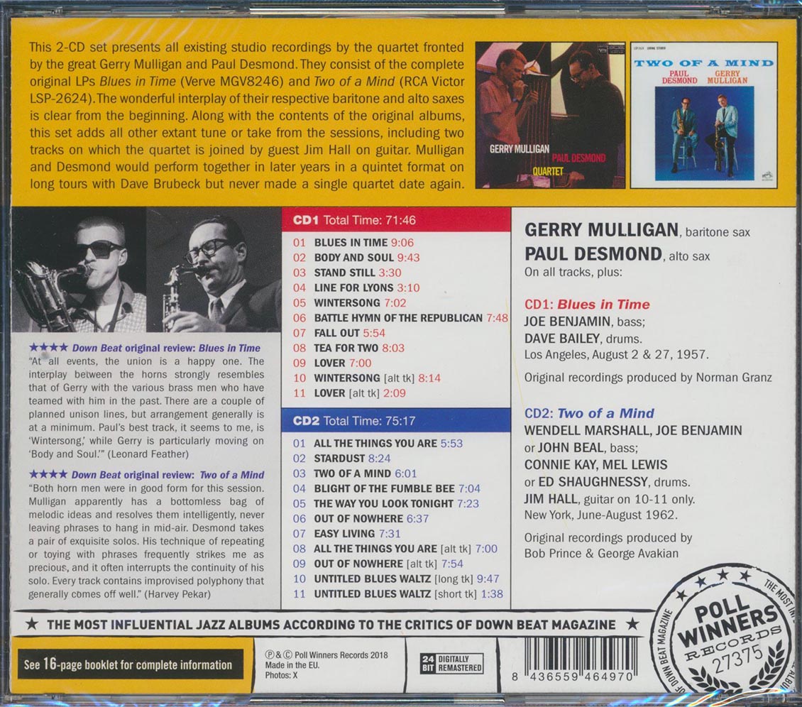 Gerry Mulligan/Paul Desmond Quartet - Complete Studio Sessions (22 tracks) (2xCD) (incl. 16-page booklet) (24-bit mastering) (remastered)