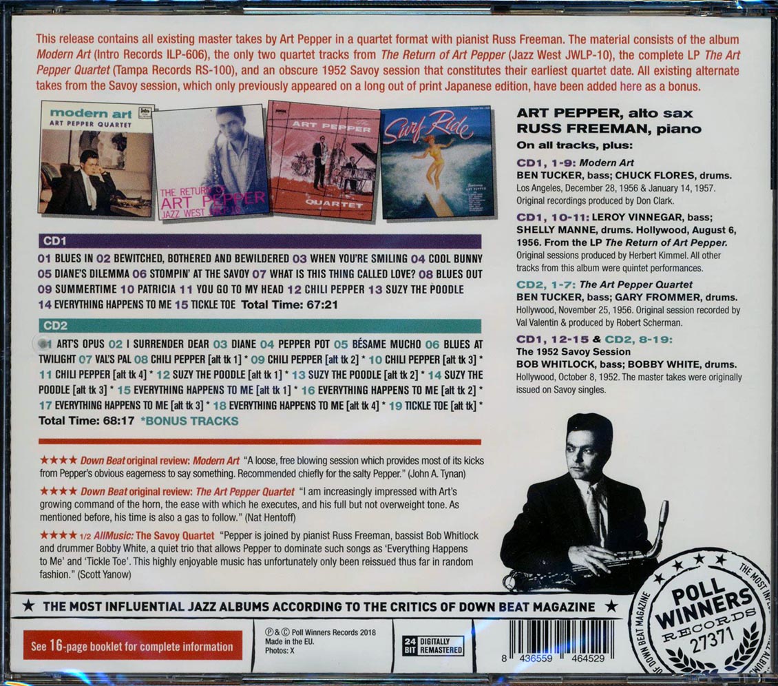 Art Pepper Quartet - Modern Art: The Russ Freeman Sessions (34 tracks) (+ 13 bonus tracks) (2xCD) (incl. 16-page booklet) (24-bit mastering) (remastered)