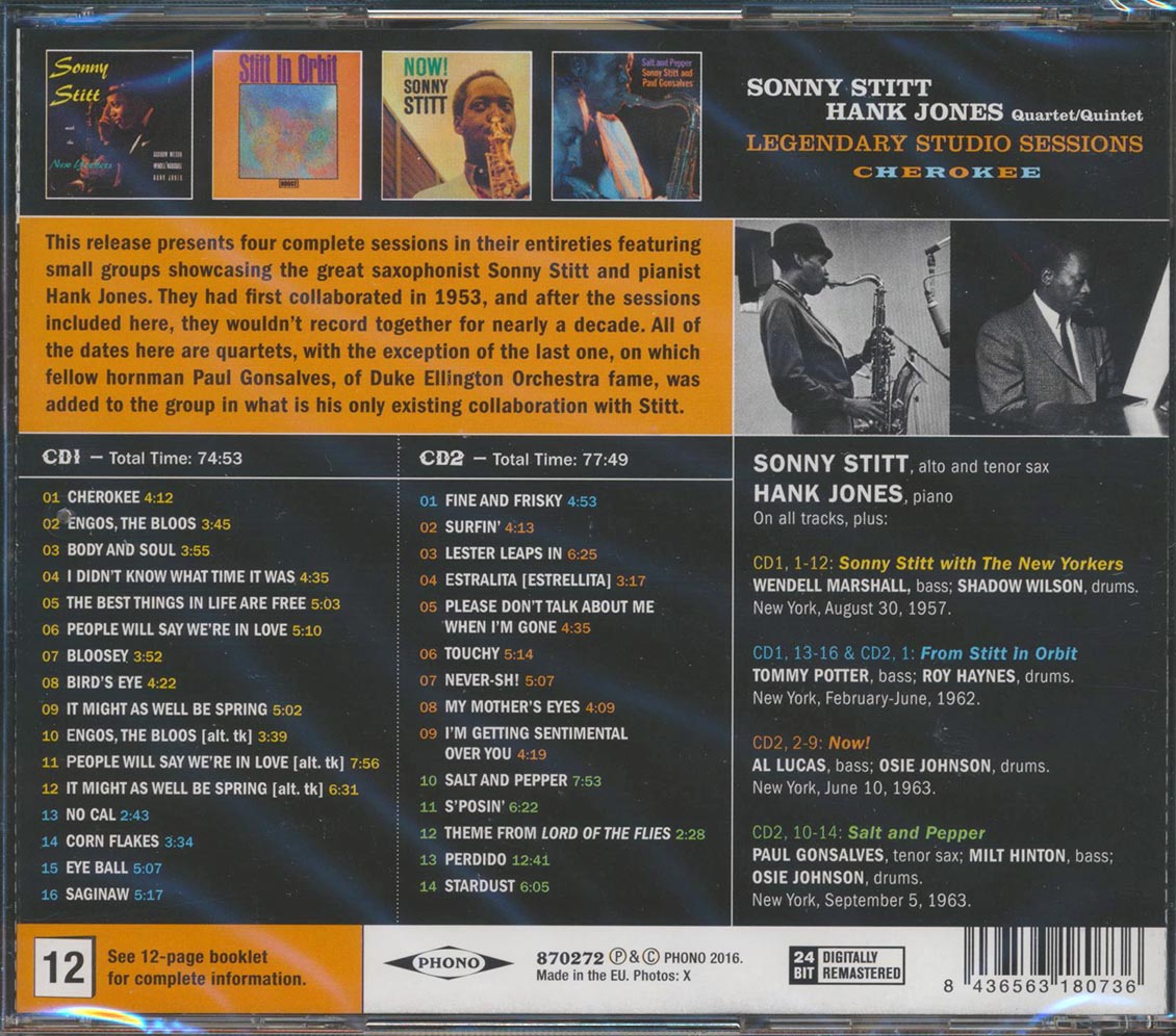 Sonny Stitt/Hank Jones Quartet/Quintet - Legendary Studio Sessions: Cherokee (30 tracks) (2xCD) (incl. 12-page booklet) (24-bit mastering) (remastered)