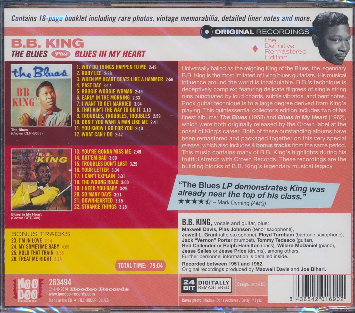 BB King - The Blues + In My Heart (2 albums on 1 CD) (26 tracks) (incl. 16-page booklet) (remastered) (24-bit mastering)