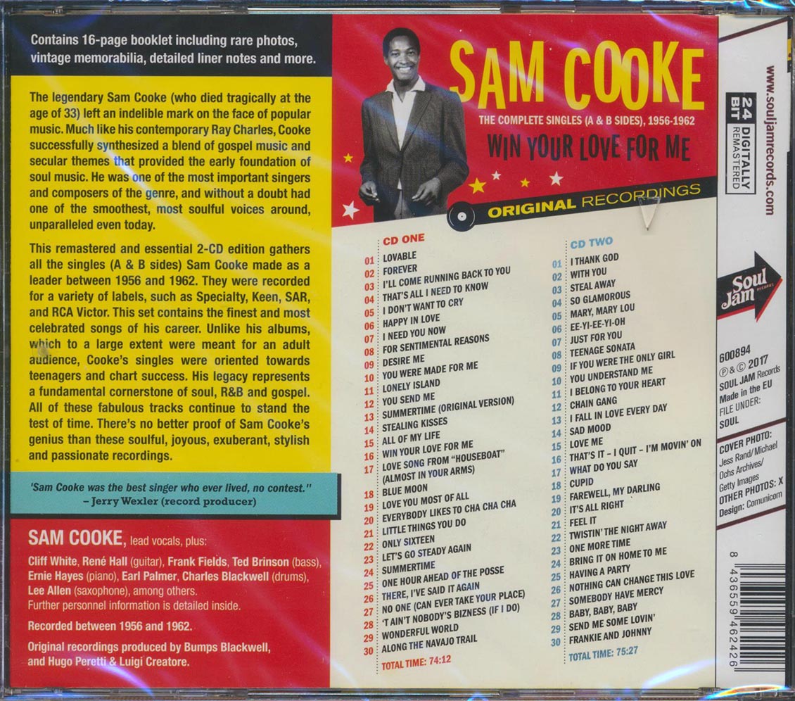 Sam Cooke - Win You Love For Me: The Complete Singles (A & B Sides), 1956-1962 (60 tracks) (2xCD) (incl. 16-page booklet) (remastered) (24-bit mastering)