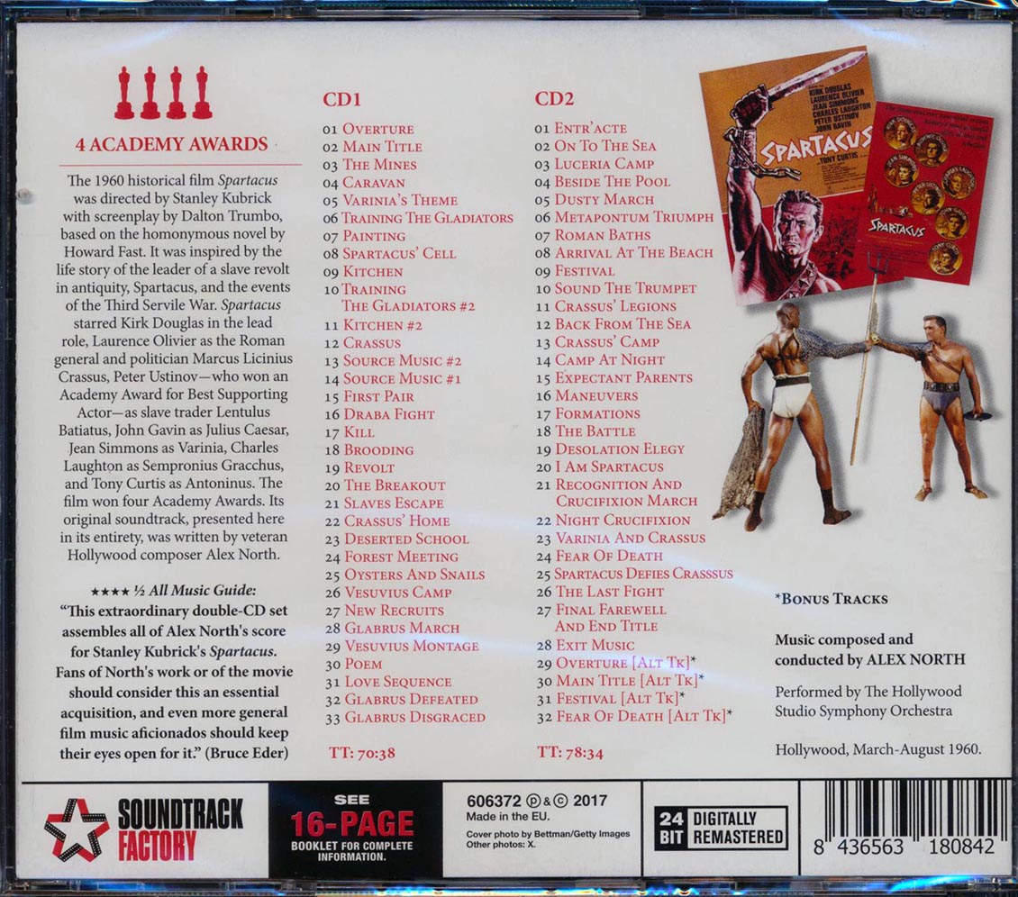 Alex North - Spartacus: Originsal Motion Picture Soundtrack (65 tracks) (2xCD) (incl. 20-page booklet) (remastered) (24-bit mastering)