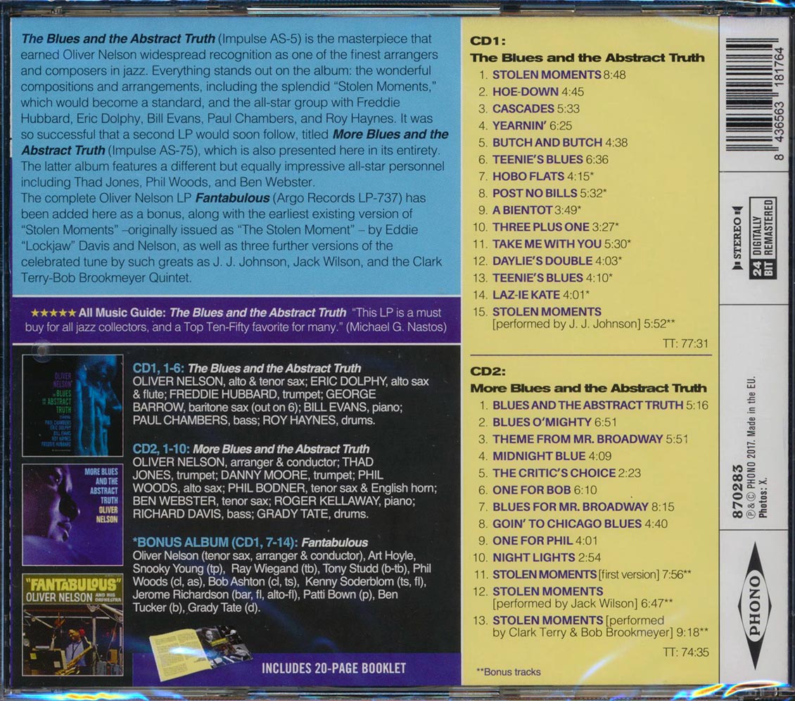 Oliver Nelson - The Complete Blues And The Abstract Truth + Fantabulous (3 albums on 2 CDs) (28 tracks) (2xCD) (incl. 20-page booklet) (remastered) (24-bit mastering)