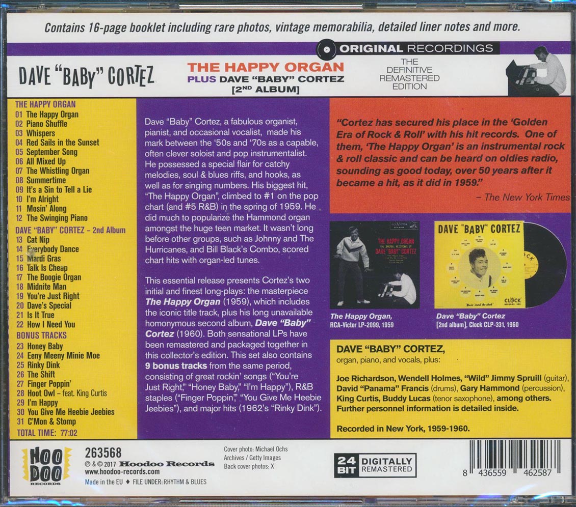 Dave Baby Cortez - The Happy Organ + Dave Baby Cortez (3 albums on 2 CDs) (31 tracks) (incl. 16-page booklet) (remastered) (24-bit mastering)
