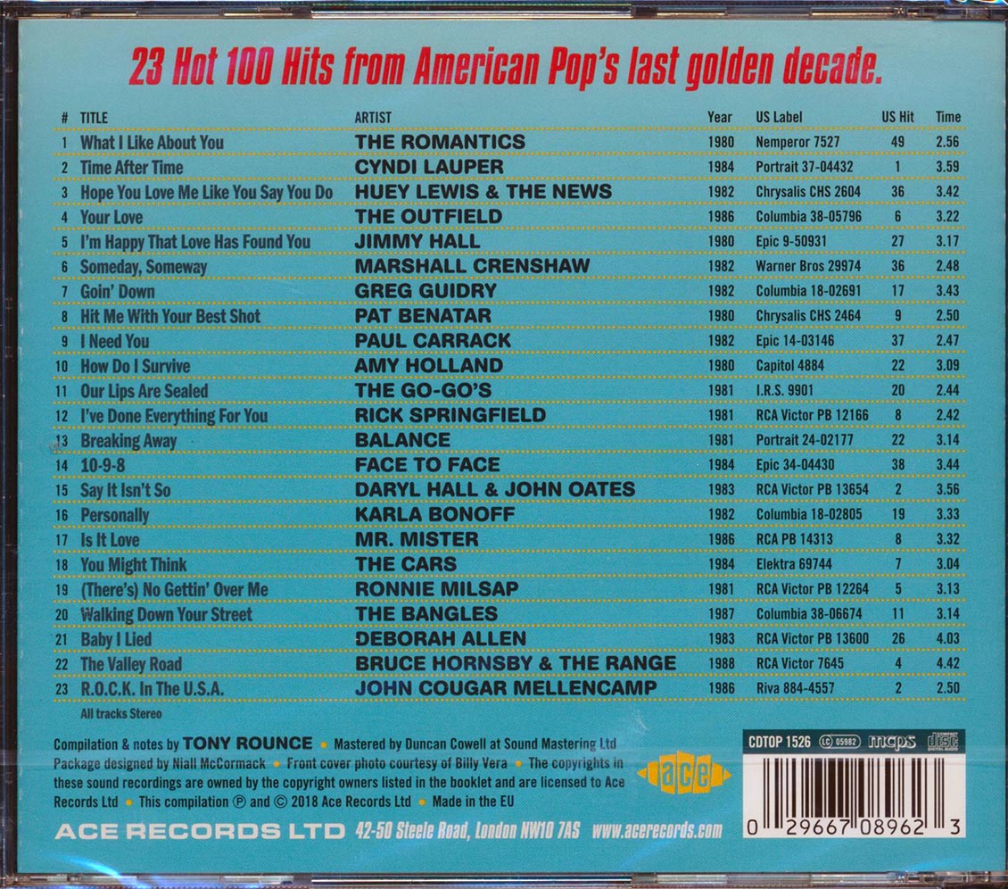 Pat Benatar, The Go Go's, Marshall Crenshaw, The Bangles, Etc. - Rockin' In The USA: Hot 100 Hits Of The 80s (23 tracks) (incl. large booklet) (remastered)