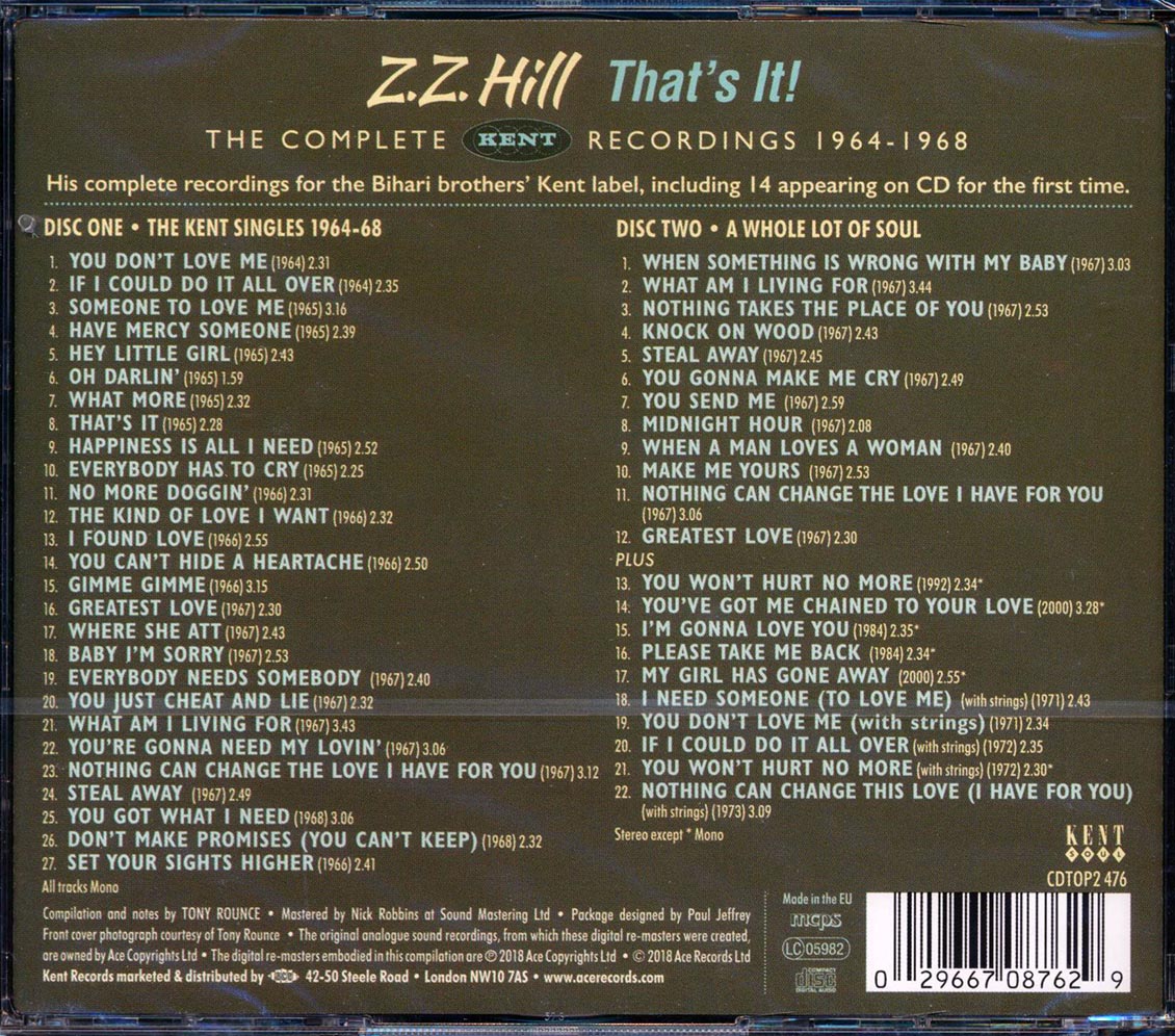 ZZ Hill - That's It! The Complete Kent Recordings 1964-1968 (49 tracks) (2xCD) (incl. large booklet) (remastered)