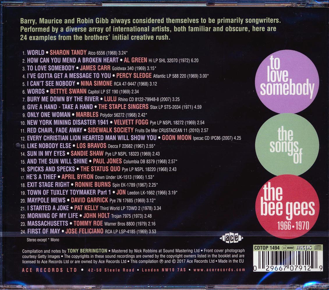 Al Green, Velvett Fogg, Goon Moon, Percy Sledge, Etc. - To Love Somebody: The Songs Of The Bee Gees 1966-1970 (24 tracks) (incl. large booklet) (remastered)