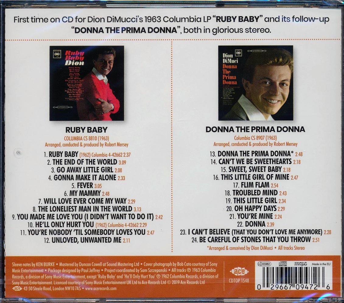 Dion DiMucci - Ruby Baby + Donna The Prima Donna (2 albums on 1 CD) (24 tracks) (incl. large booklet) (remastered)