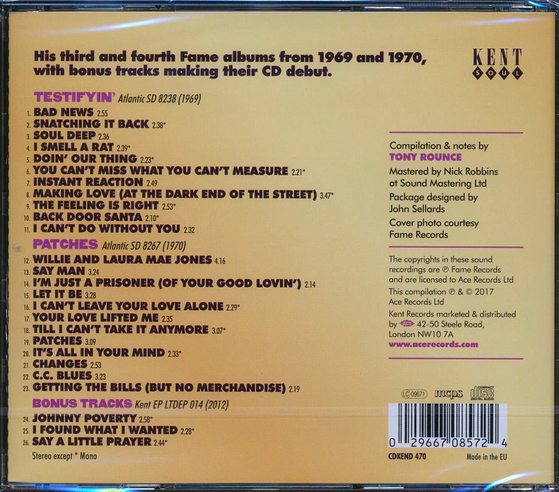 Clarence Carter - Testifyin' + Patches (2 albums on 1 CD) (26 tracks) (+ 4 bonus tracks) (remastered)