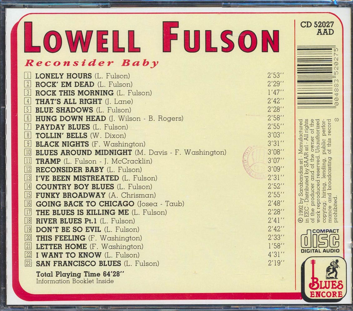 Lowell Fulson - Reconsider Baby (23 tracks)
