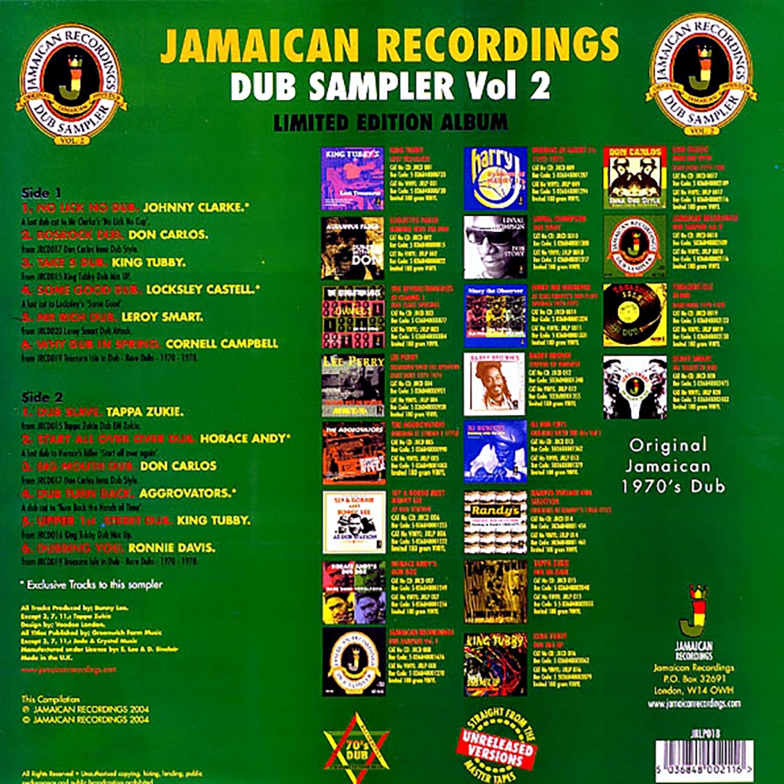 Don Carlos, Lacksley Castell, Johnny Clarke, Etc. - Jamaican Recordings Dub Sampler Volume 2 (180g)