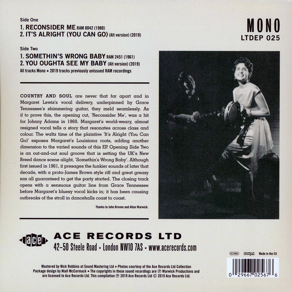 Margaret Lewis - Reconsider Me; Margaret Lewis - It's Alright (You Can Go) (Alternative Version)  /  Margaret Lewis - Something's Wrong Baby; Margaret Lewis - You Oughta See My Baby (Alternative Version)