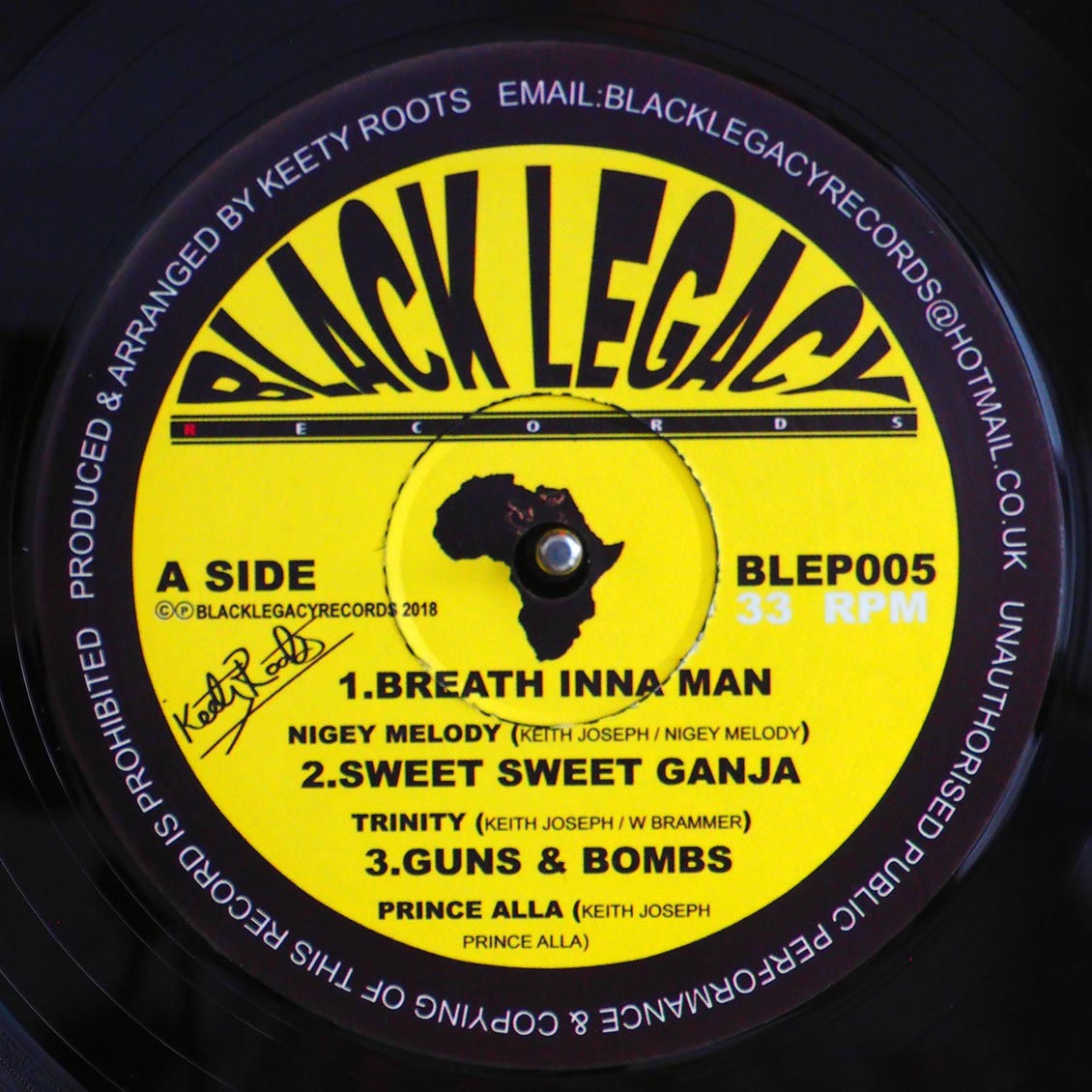 Nigey Melody - Breath Inna Man; Trinity - Sweet Sweet Ganja; Prince Alla - Guns & Bombs  /  Keety Roots - Breath Inna Dub; Keety Roots - Sweet Sweet Dub; Keety Roots - Dub & Bombs