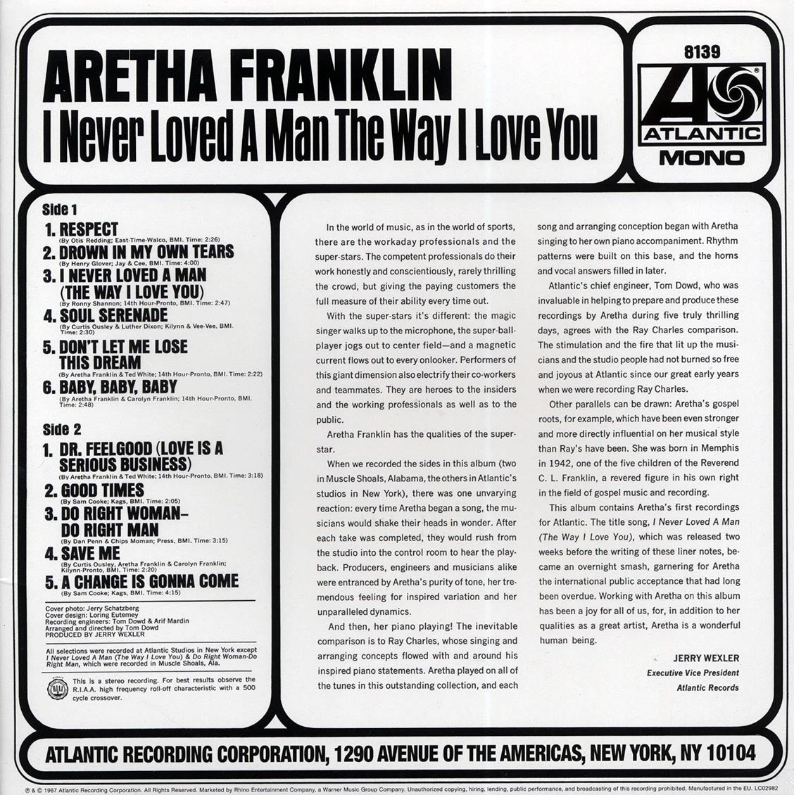 Aretha Franklin - I Never Loved A Man The Way I Love You (180g)
