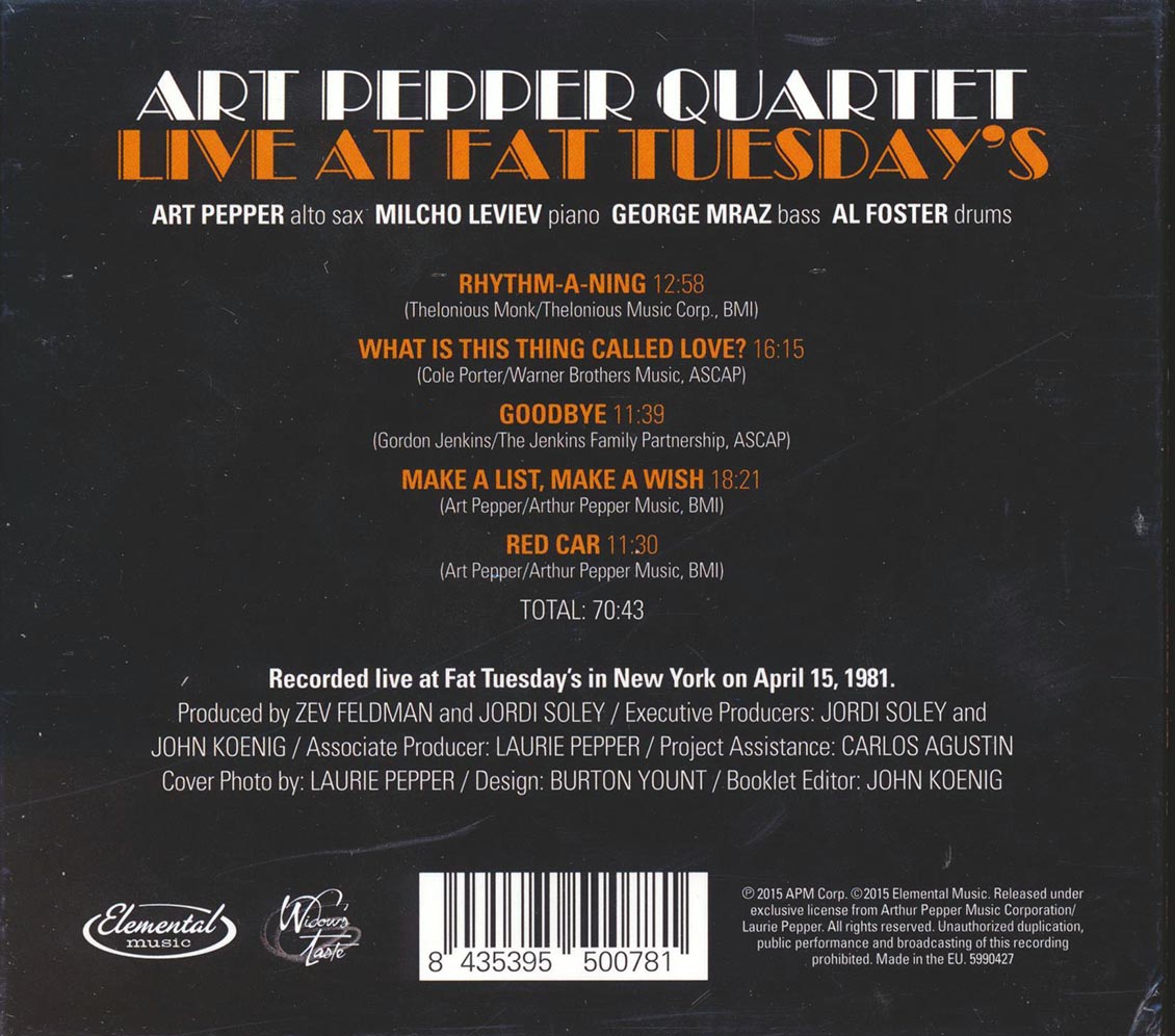 Art Pepper Quartet - Live At Fat Tuesday's (incl. 40-page booklet) (deluxe 3-fold digipak)