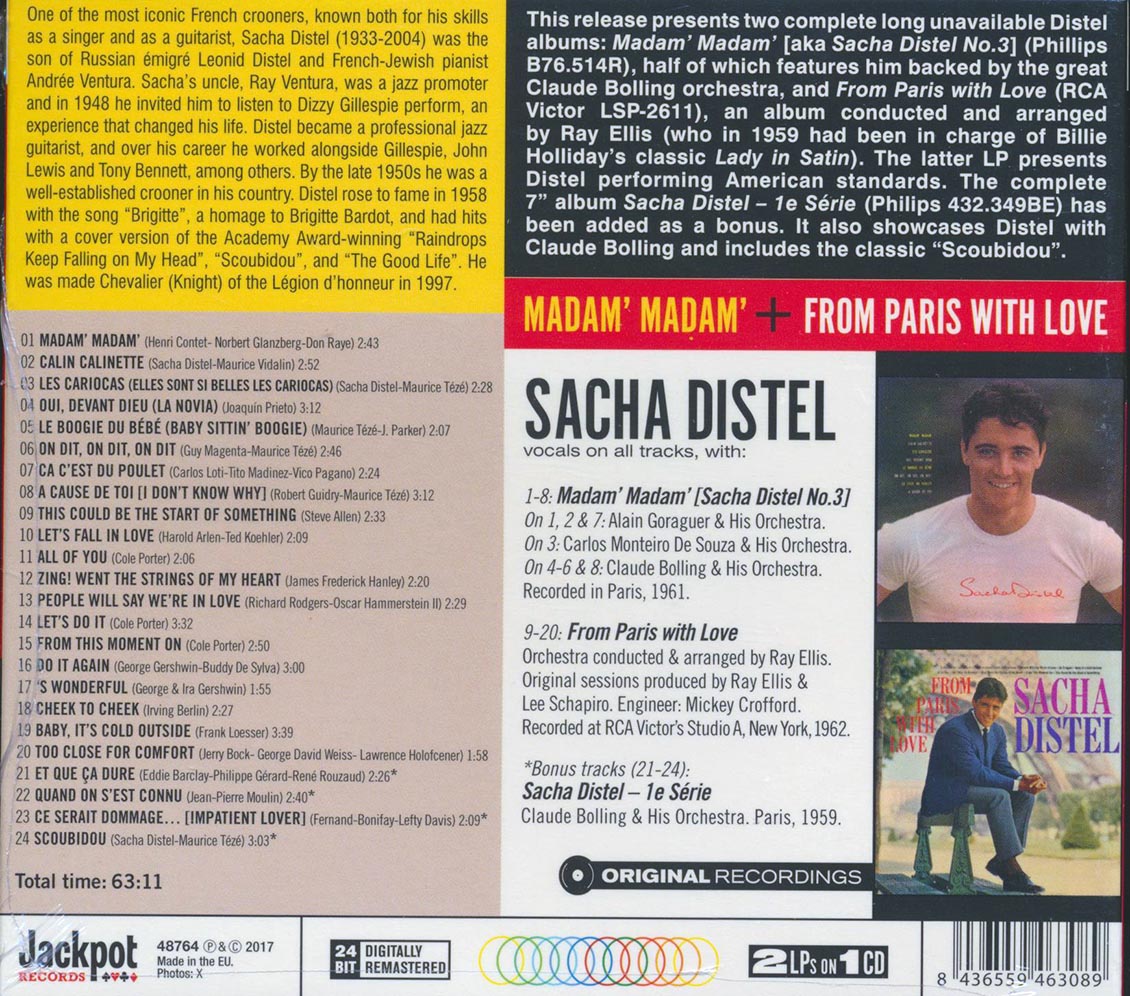 Sacha Distel - Madam Madam + From Paris (2 albums on 1 CD) (24 tracks) (+4 bonus tracks) (ltd. ed.) (deluxe 3-fold digipak) (24-bit masterin