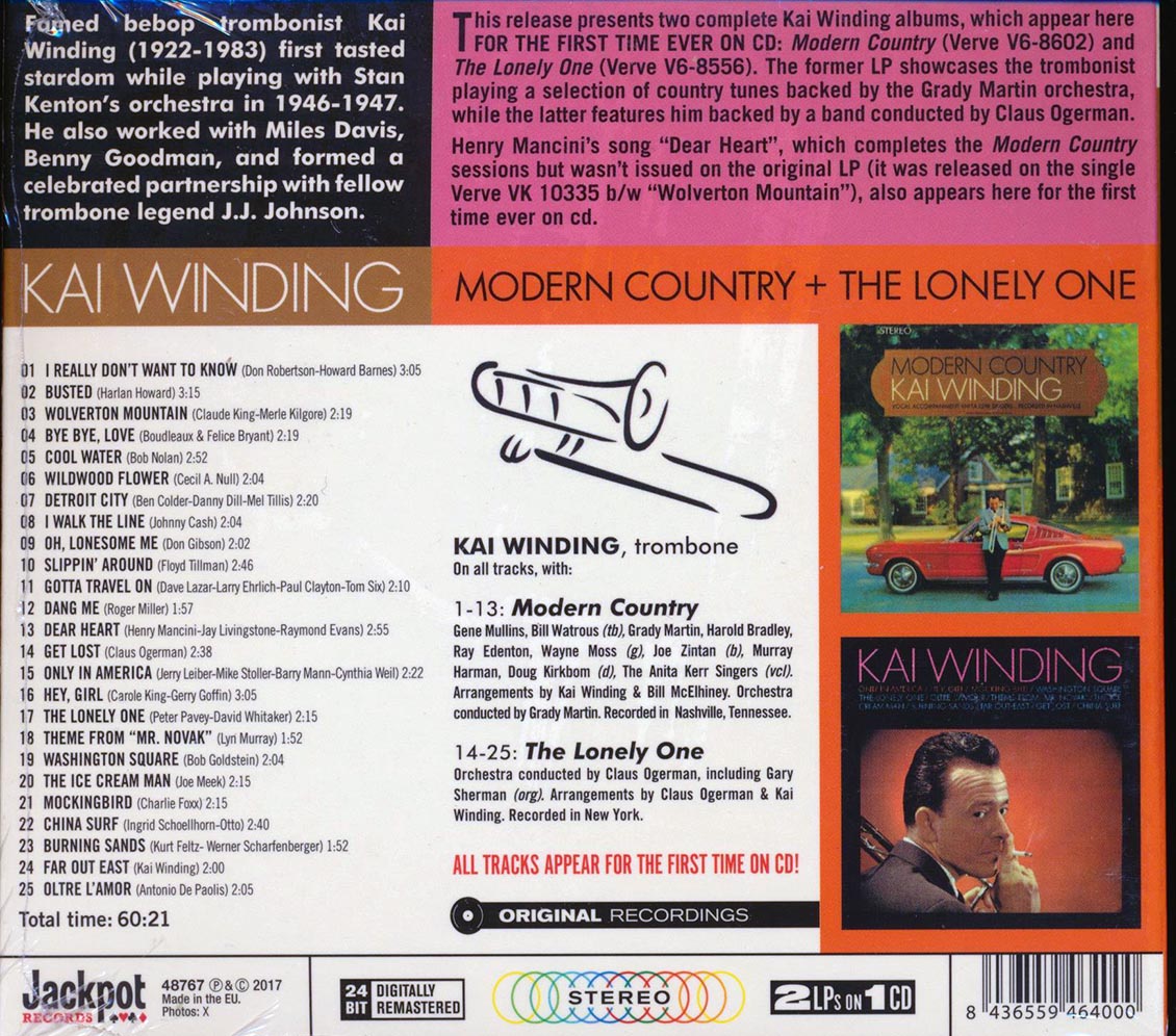 Kai Winding - Modern Country + The Lonely One (2 albums on 1 CD) (25 tracks) (ltd. ed.) (deluxe 3-fold digipak) (24-bit mastering) (remastered)