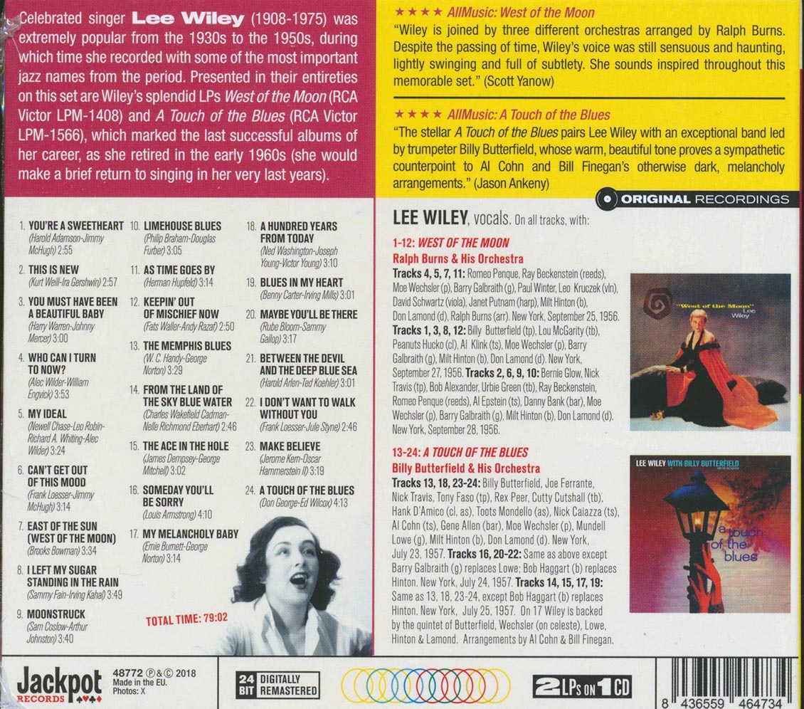 Lee Wiley - West Of The Moon + A Touch Of The Blues (2 albums on 1 CD) (24 tracks) (ltd. ed.) (deluxe 3-fold digipak) (24-bit mastering) (remastered)
