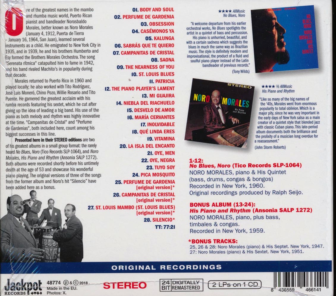 Noro Morales & His Quintet - No Blues, Noro + His Piano And Rhythm (2 albums on 1 CD) (28 tracks) (+ 5 bonus tracks) (ltd. ed.) (deluxe 3-fold digipak) (24-bit masteri