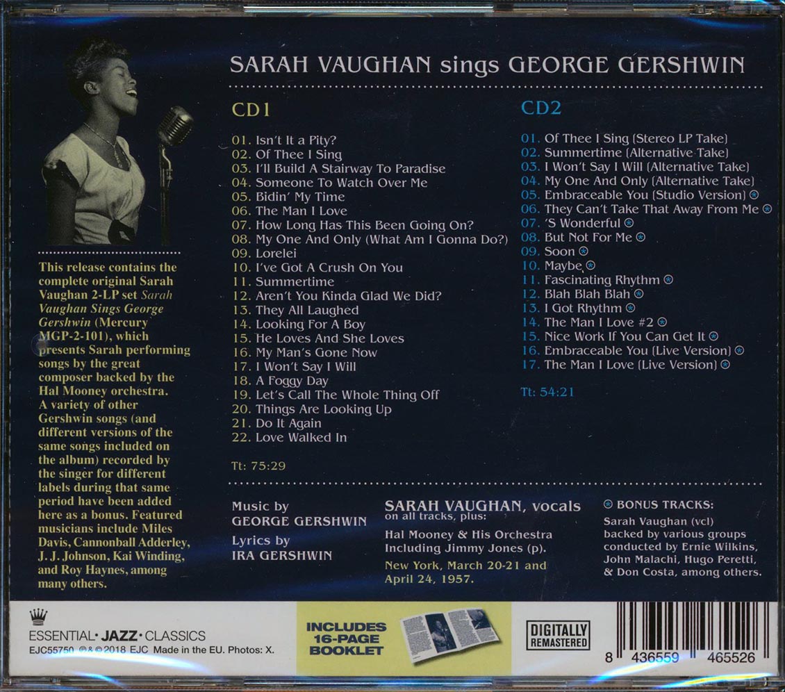Sarah Vaughan - Sings George Gershwin (39 tracks) (+ 14 bonus tracks) (2xCD) (incl. 16-page booklet) (remastered)