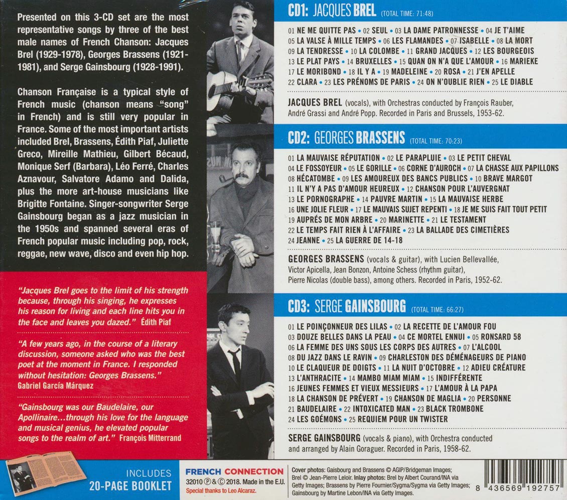 Serge Gainsbourg, Jacques Brel, George Brassens - French Connection (75 tracks) (3xCD) (incl. 20-page booklet) (deluxe 4-fold digipak)