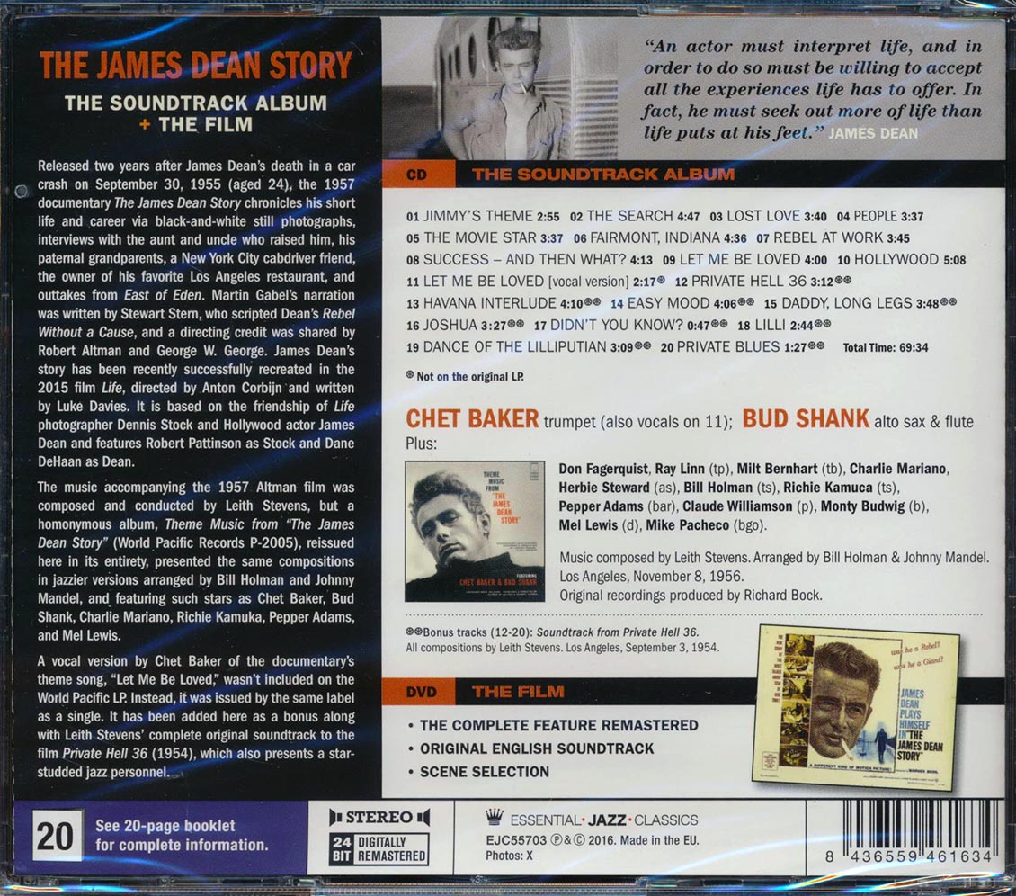 Chet Baker, Bud Shank - The James Dean Story (the Soundtrack Album CD + The Film DVD) (20 tracks) (+ 10 bonus tracks) (incl. DVD) (incl. 20-page booklet) (remastered) (24-bit mastering)