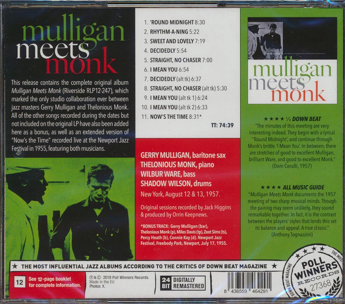 Gerry Mulligan, Thelonious Monk - Mulligan Meets Monk (+bonus track) (incl. 12-page booklet) (24-bit mastering) (remastered)