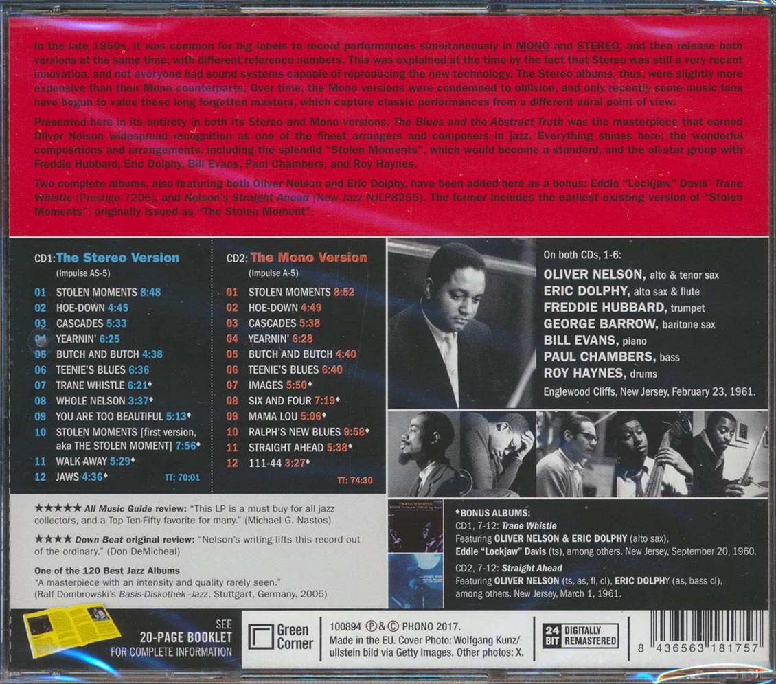 Oliver Nelson, Eddie Locklaw Davis - The Blues And The Abstract Truth (Mono & Stereo) + Trane Whistle + Straight Ahead (3 albums on 2 CDs) (24 tracks) (ltd. ed.) (2xCD) (incl. 20-page booklet) (remastered) (24-bit maste