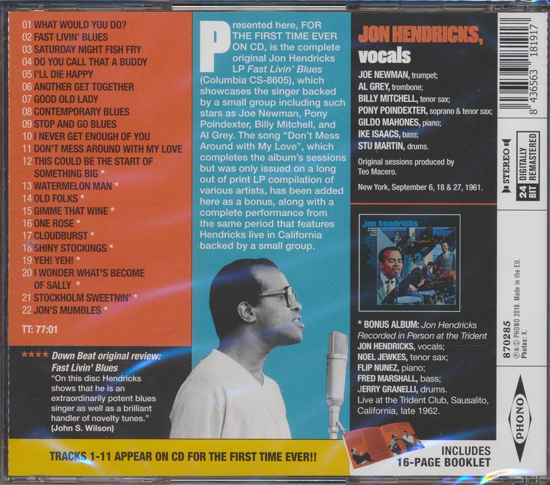 Jon Hendricks - Fast Livin' Blues (22 tracks) (+ 12 bonus tracks) (incl. 16-page booklet) (24-bit mastering) (remastered)