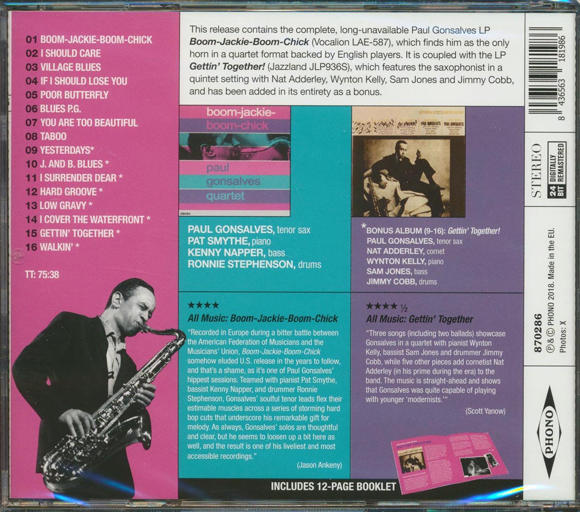 Paul Gonsalves - Boom-Jackie-Boom-Chick + Gettin' Together (2 albums on 1 CD) (incl. 12-page booklet) (24-bit mastering) (remastered)