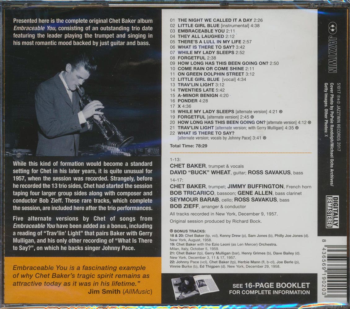 Chet Baker - Embraceable You: The Complete Session (22 tracks) (+ 6 bonus tracks) (ltd. ed.) (incl. 16-page booklet) (remastered)