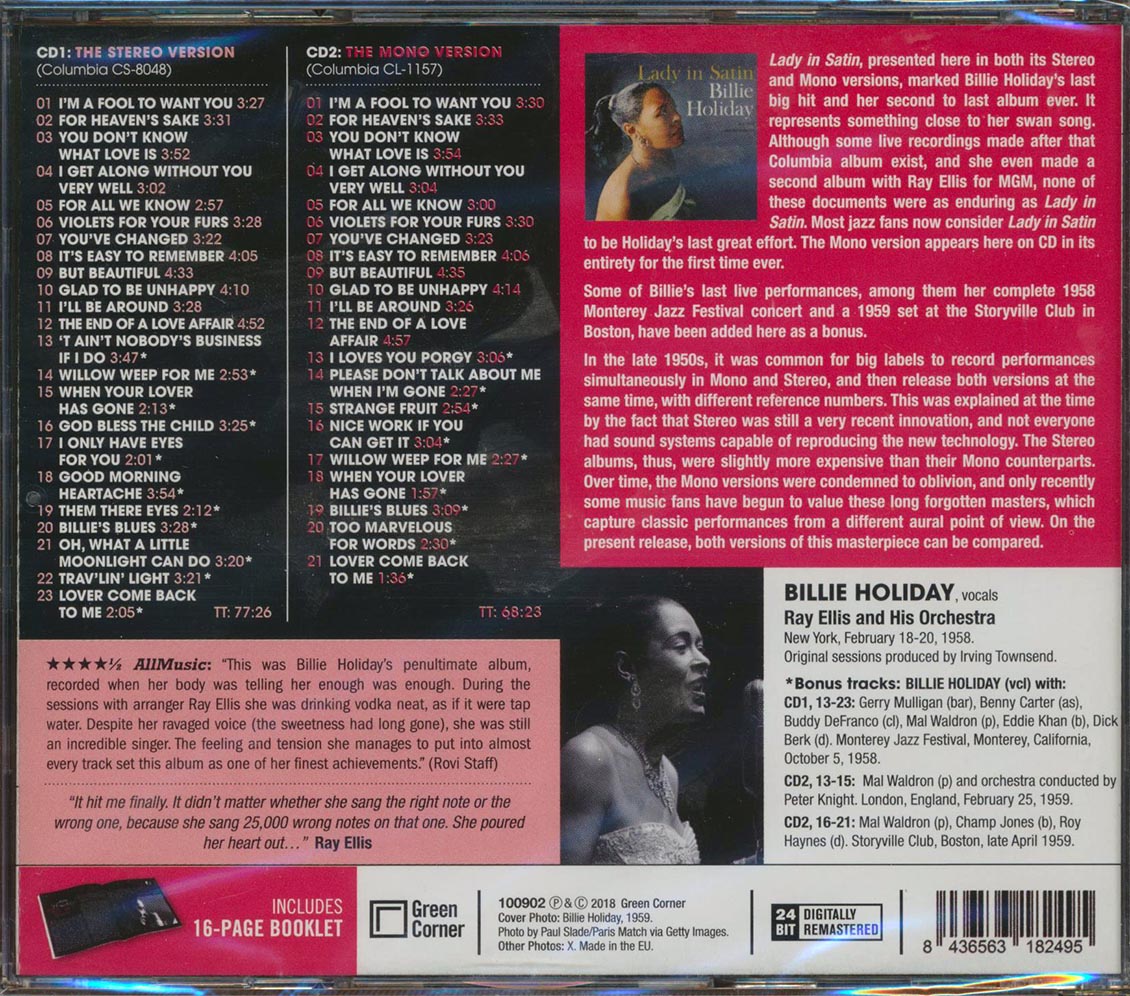 Billie Holiday - Lady In Satan: The Stereo & Mono Versions (44 tracks) (ltd. ed.) (2xCD) (incl. 16-page booklet) (remastered) (24-bit mastering)
