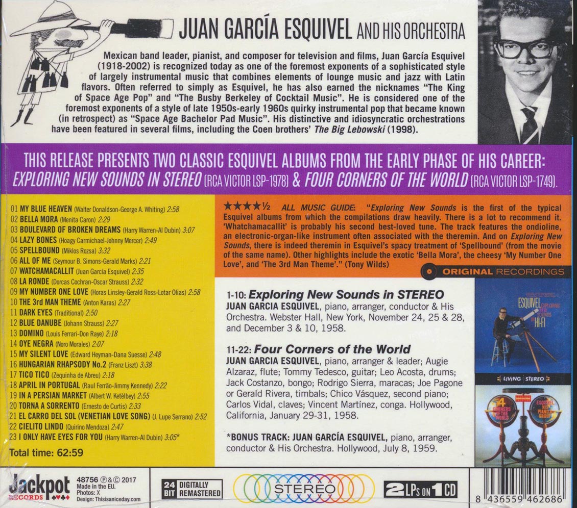 Esquivel - Exploring New Sounds In Stereo + Four Corners Of The World (2 albums on 1 CD) (23 tracks) (+ 2 bonus tracks) (ltd. ed.) (deluxe 3-fold digipak) (remastered) (2