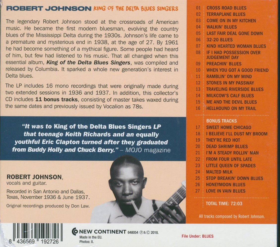 Robert Johnson - King Of The Delta Blues Singers (27 tracks) (+ 12 bonus tracks) (deluxe 3-fold digipak)