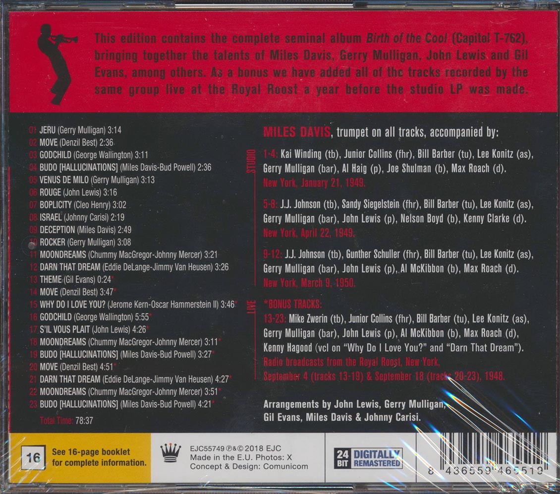 Miles Daivs - Birth Of The Cool + Live At The Royal Roost (2 albums on 1 CD) (23 tracks) (incl. 16-page booklet) (24-bit mastering) (remastered)