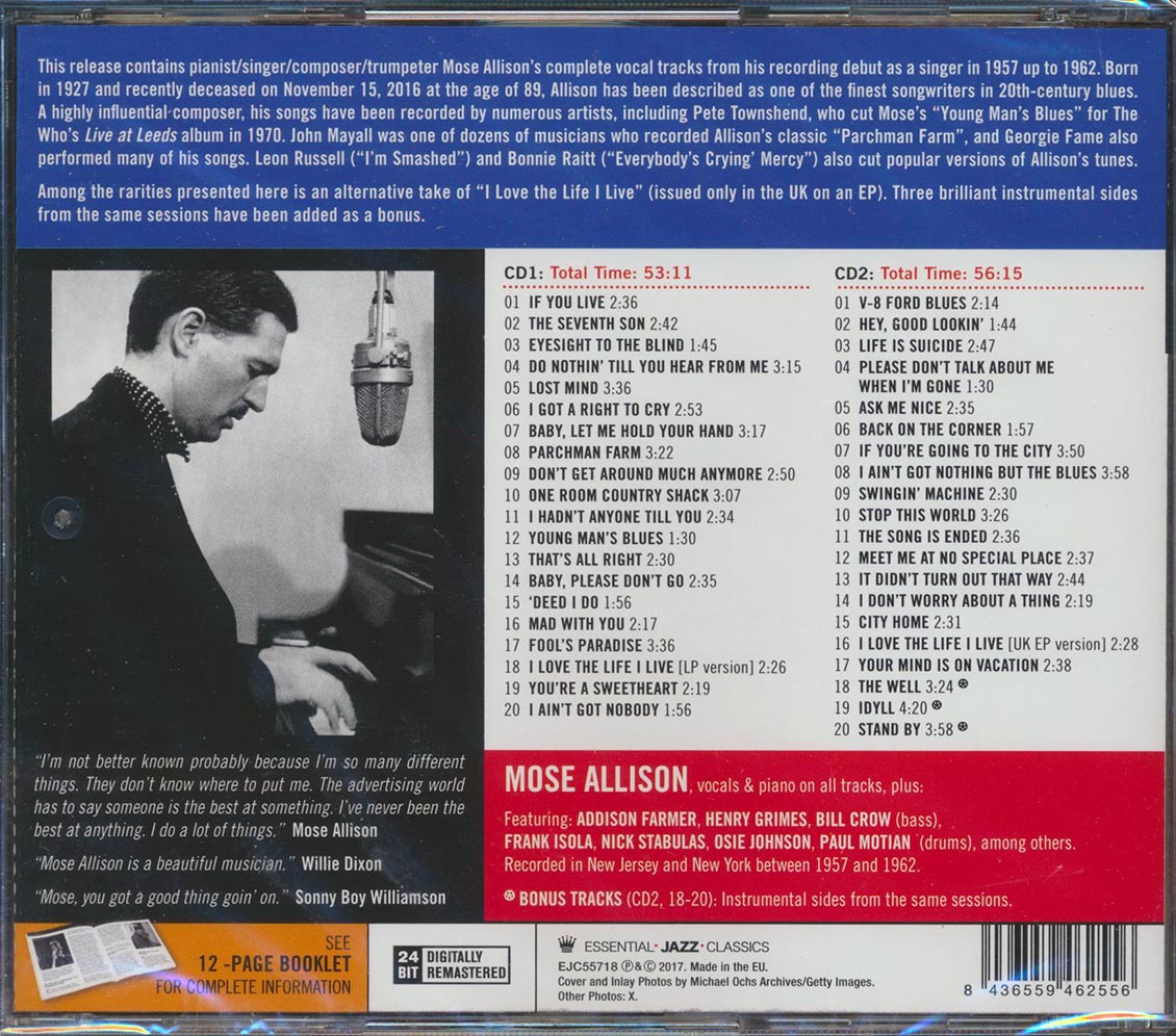 Mose Allison - Complete 1957-1962 Vocal Sides (40 tracks) (2xCD) (incl. 12-page booklet) (remastered) (24-bit mastering)