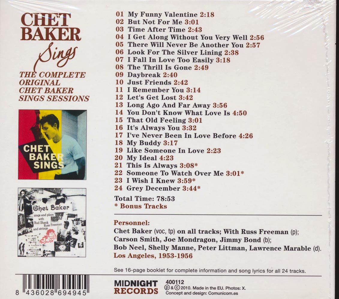 Chet Baker - Chet Baker Sings: The Complete Original Chet Baker Sings Sessions (2 albums on 1 CD) (24 tracks) (+ 5 bonus tracks) (incl. 16-page booklet)