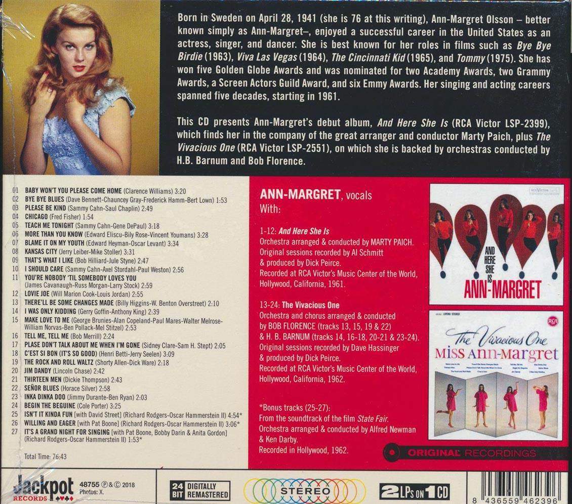 Ann Margret - And Here She Is + The Vivacious One (2 albums on 1 CD) (+ 4 bonus tracks) (ltd. ed.) (deluxe 3-fold digipak) (remastered) (24-bit master