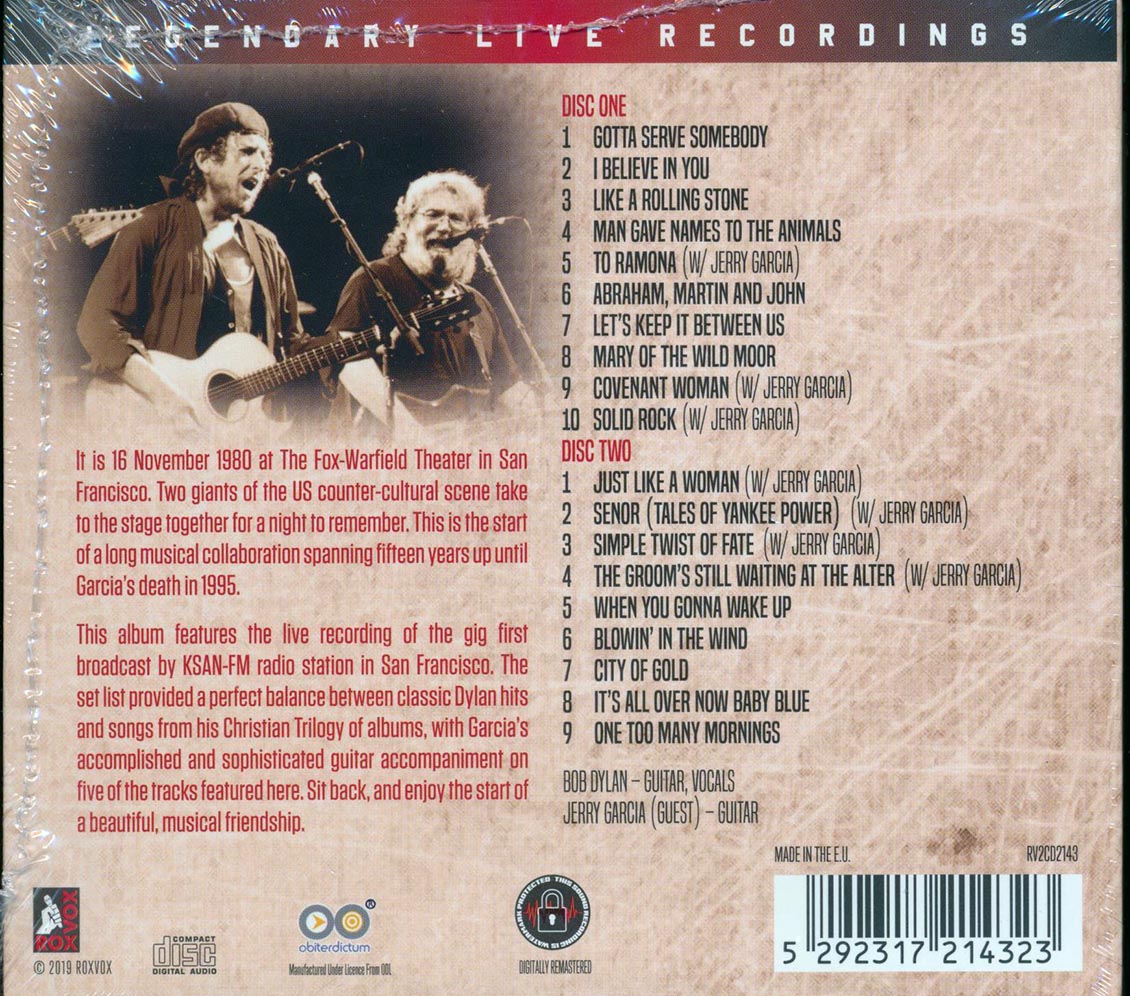 Bob Dylan, Jerry Garcia - San Francisco 1980 (2xCD) (incl. large booklet) (deluxe 3-fold digipak) (remastered)