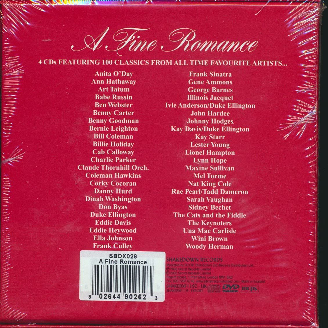 Cab Calloway, Billie Holiday, Benny Goodman, Frank Sinatra, Etc. - A Fine Romance: 100 Hot Tunes From The 1930s To The 1950s (100 tracks) (4xCD) (box set)