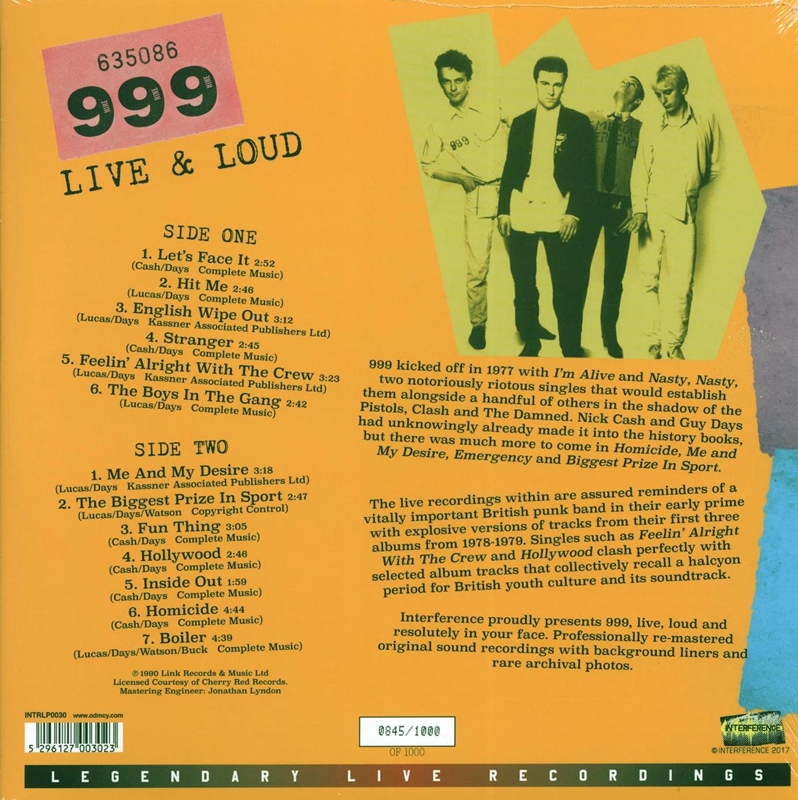 999 - Live & Loud (RSD 2017) (numbered ltd.ed.) (180g) (yellow vinyl)