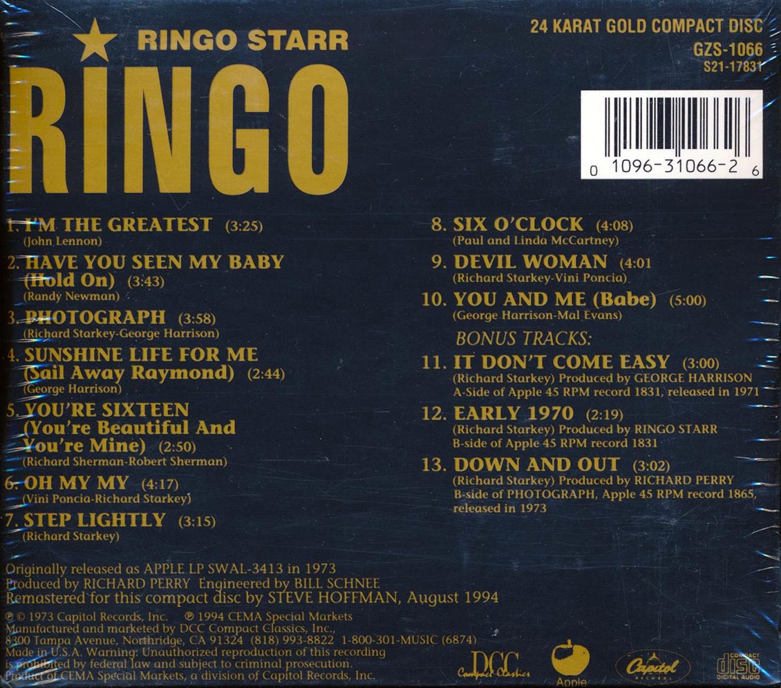 Ringo Starr - Ringo (+3 bonus tracks) (gold CD) (incl. large booklet) (remastered)