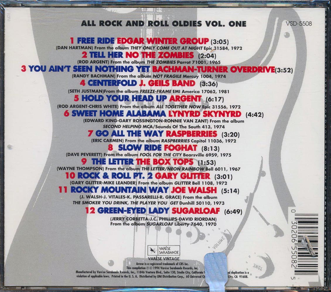 Lynyrd Skynyrd, Bachman Turner Overdrive, Joe Walsh, Foghat, Etc. - Arrow 102.1 FM All Rock And Roll Oldies Volume 1 (marked/ltd stock)