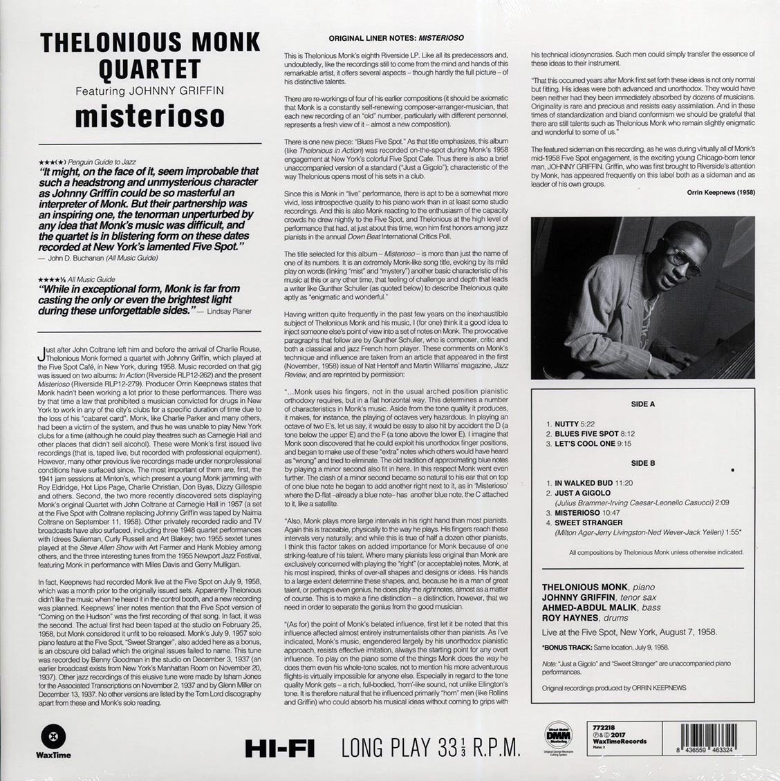 The Thelonious Monk Quintet - Misterioso (+ 2 bonus tracks) (DMM) (ltd. ed.) (180g) (High-Def VV) (remastered)
