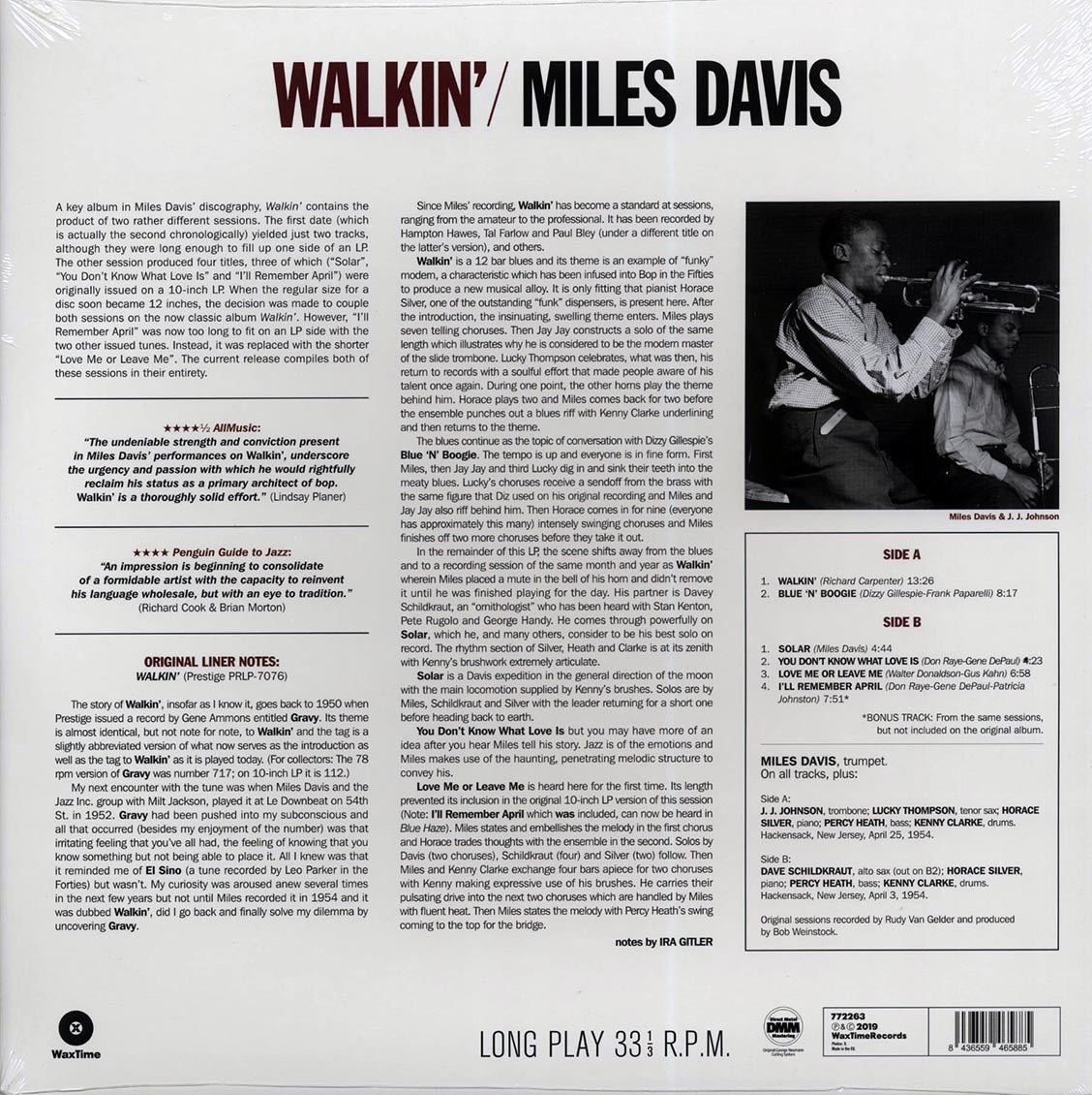 Miles Davis - Walkin' (+ 2 bonus tracks) (DMM) (ltd. ed.) (180g) (High-Def VV) (remastered)