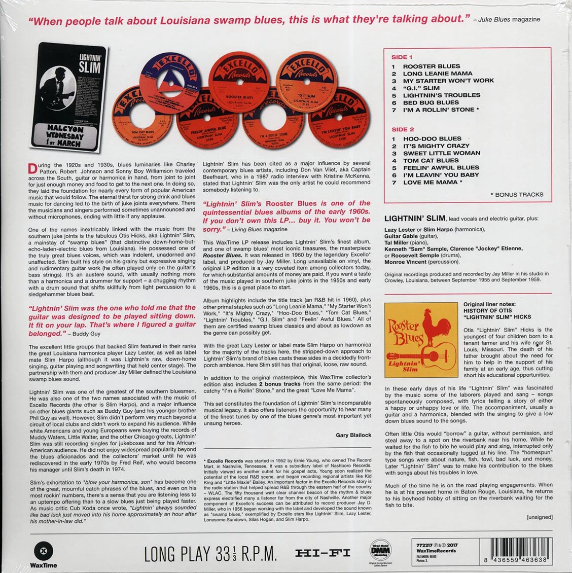 Lightnin' Slim - Rooster Blues (+ 3 bonus tracks) (DMM) (ltd. ed.) (180g) (High-Def VV)