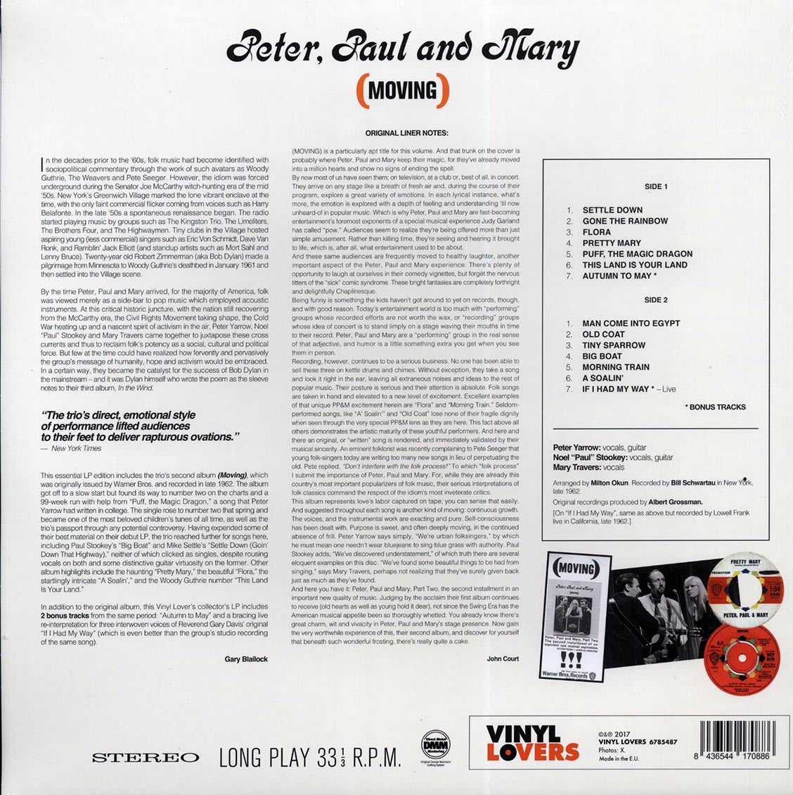 Peter, Paul & Mary - Moving (+ 3 bonus tracks) (DMM) (ltd. ed.) (180g) (High-Def VV)