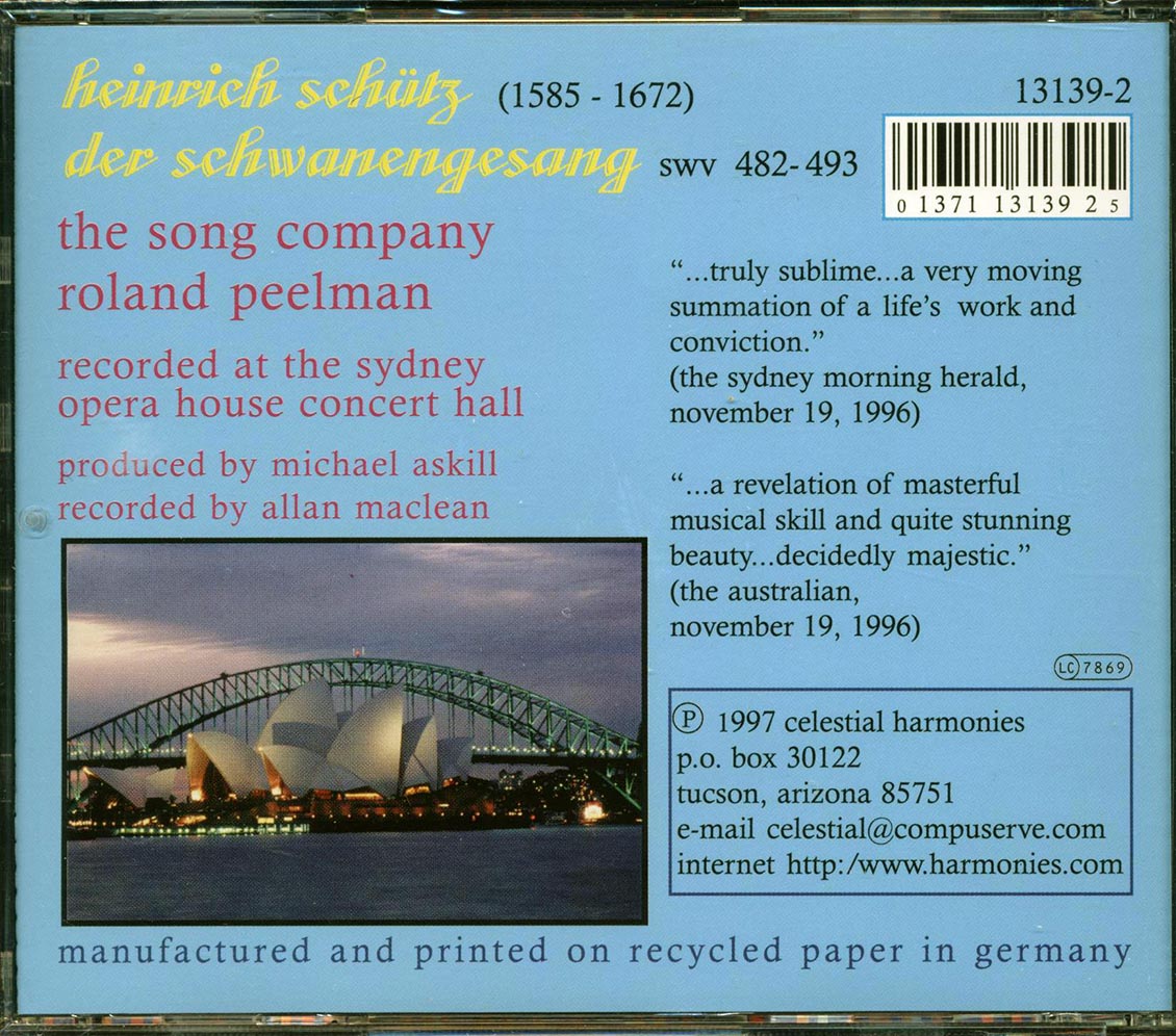The Song Company, Roland Peelman - Heinric Schutz Der Schwanengesang: The Swan Song 482-493